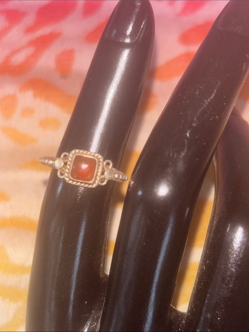 Sterling Silver Red Carnelian Square Ring